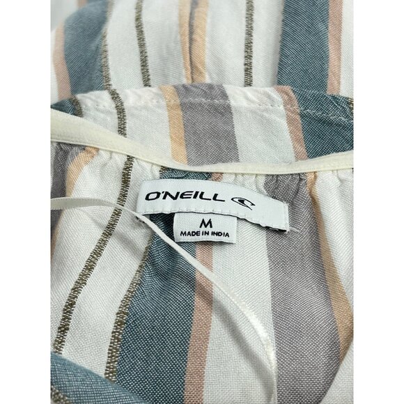 O’NEILL Jumpsuit Sz M Multicolor Stripe Ruffle Wide Leg Pantsuit Cotton Viscose - Picture 9 of 12